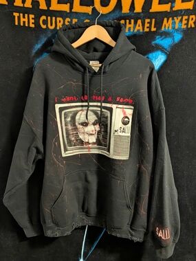 Custom Sewn "Saw" Hoodie - Horror Movie Saw Jigsaw